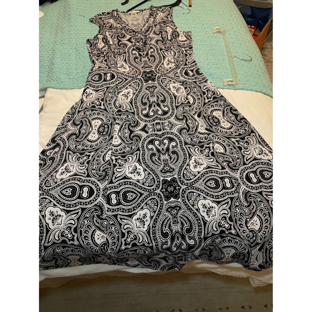 Allison Daley Womens Paisley Maxi Dress Black White V-Neck Sleeveless Size 14